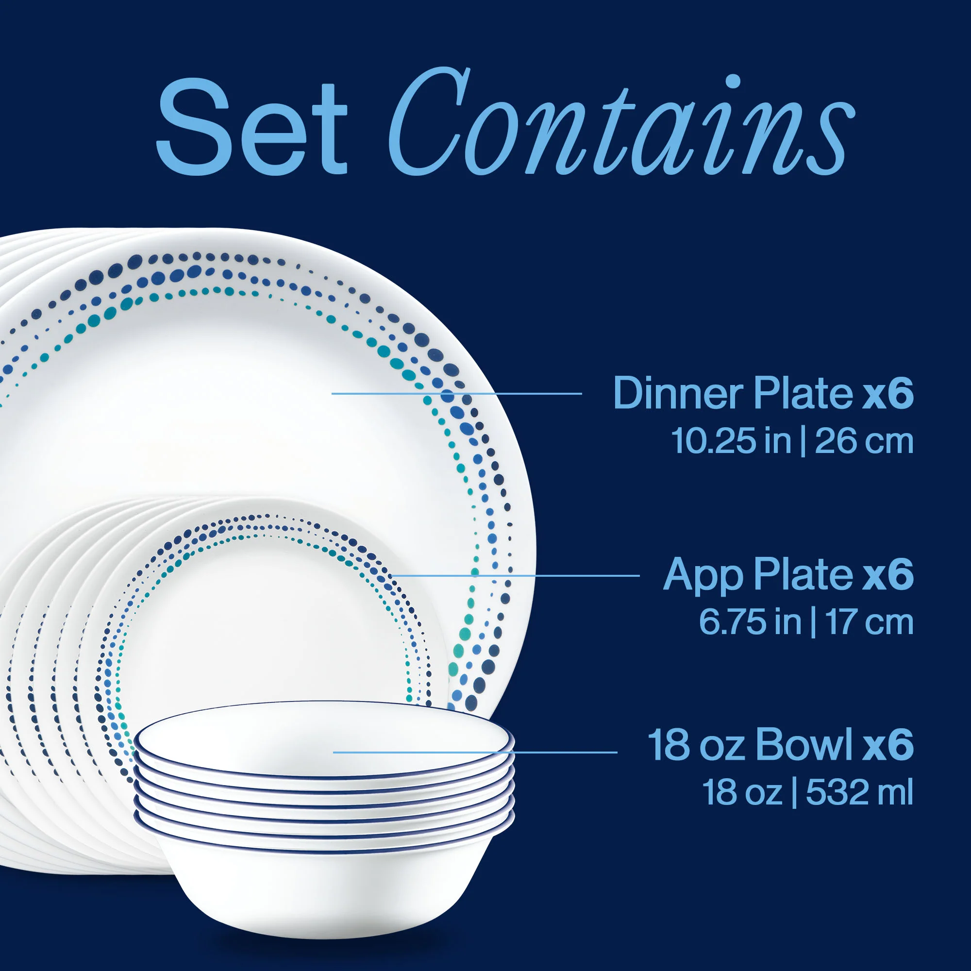 Corelle® Ocean Blues 18-piece Dinnerware Set, Service for 6 - Image 3